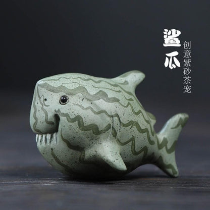 Handmade Watermelon Shark Tea Pet Ornament 7cm Chinese Tea Table Decor Tea Play