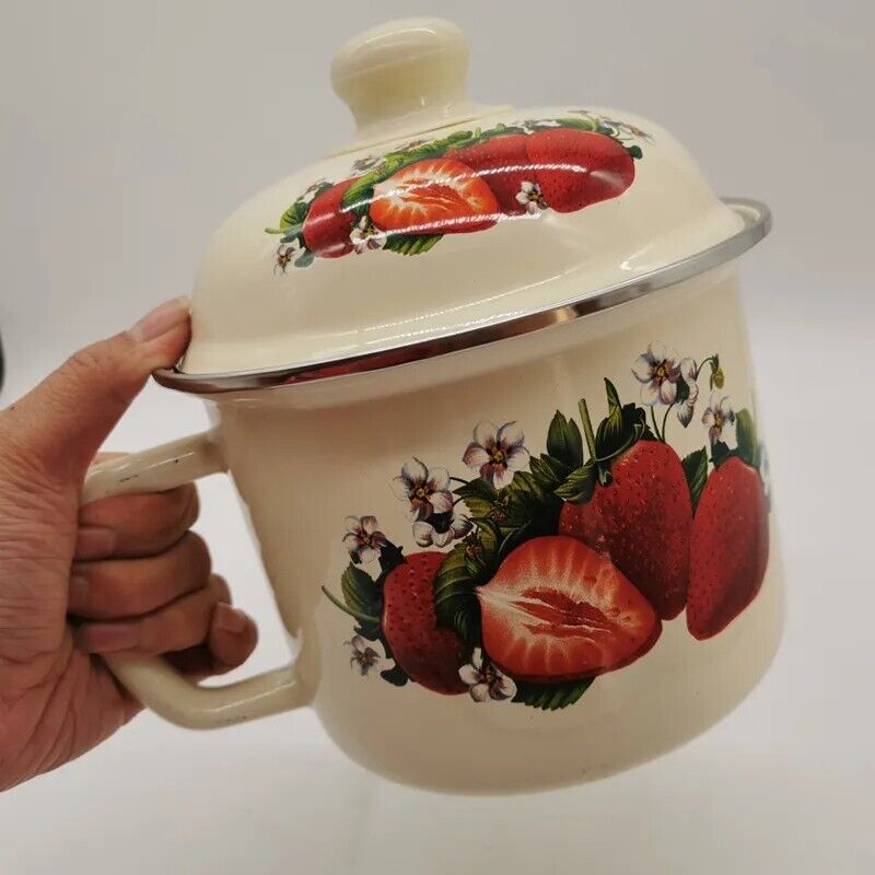 Noodle Cups 1.4L Enamel With Lid Work Lunch Box Canteen Single Handle Bowls 16cm