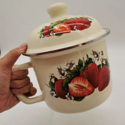 Noodle Cups 1.4L Enamel With Lid Work Lunch Box Canteen Single Handle Bowls 16cm