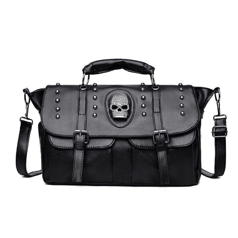 Punk Style Handbag Synthetic Leather Skull Tote Bag Large Shoulder Bag Crossbody