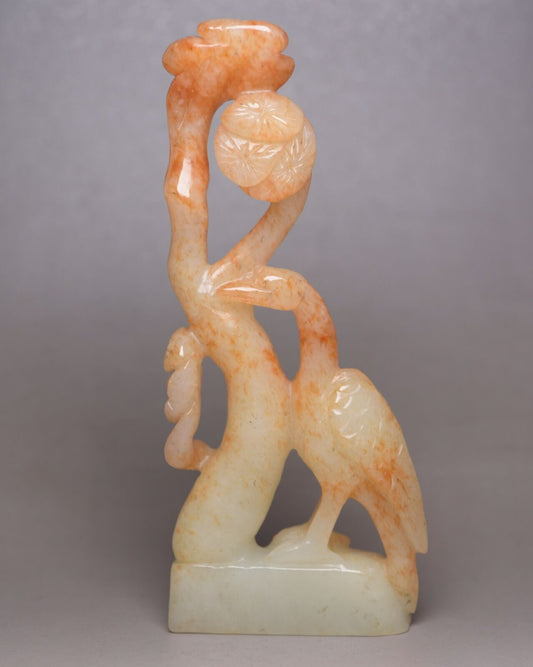 Collection Chinese Hetian Jade Carving Pine Crane Statue Nice Sculpture Art Work