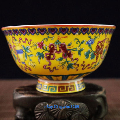 Vintage Chinese Porcelain Hand-painted Flower Bowl W Qianlong Mark