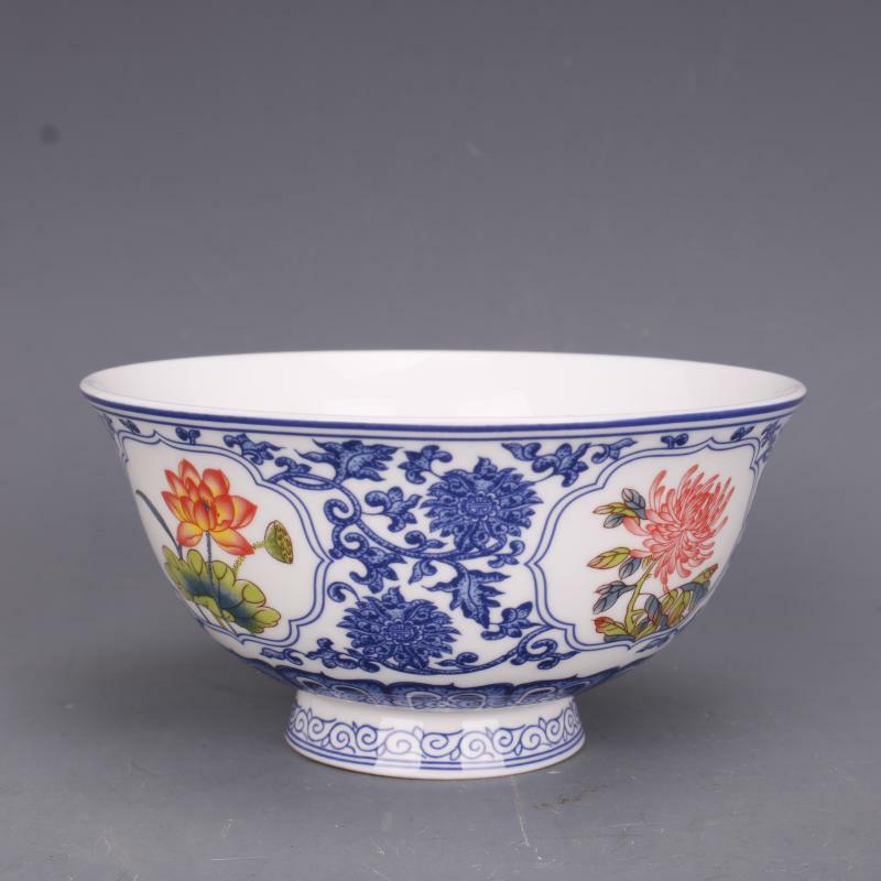 Collect China Qing Dynasty Porcelain Blue and White Famille Rose Flowers Bowl