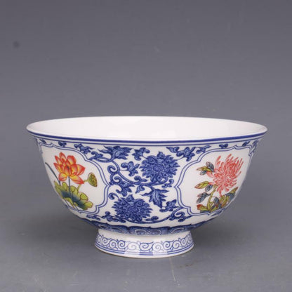 Collect China Qing Dynasty Porcelain Blue and White Famille Rose Flowers Bowl