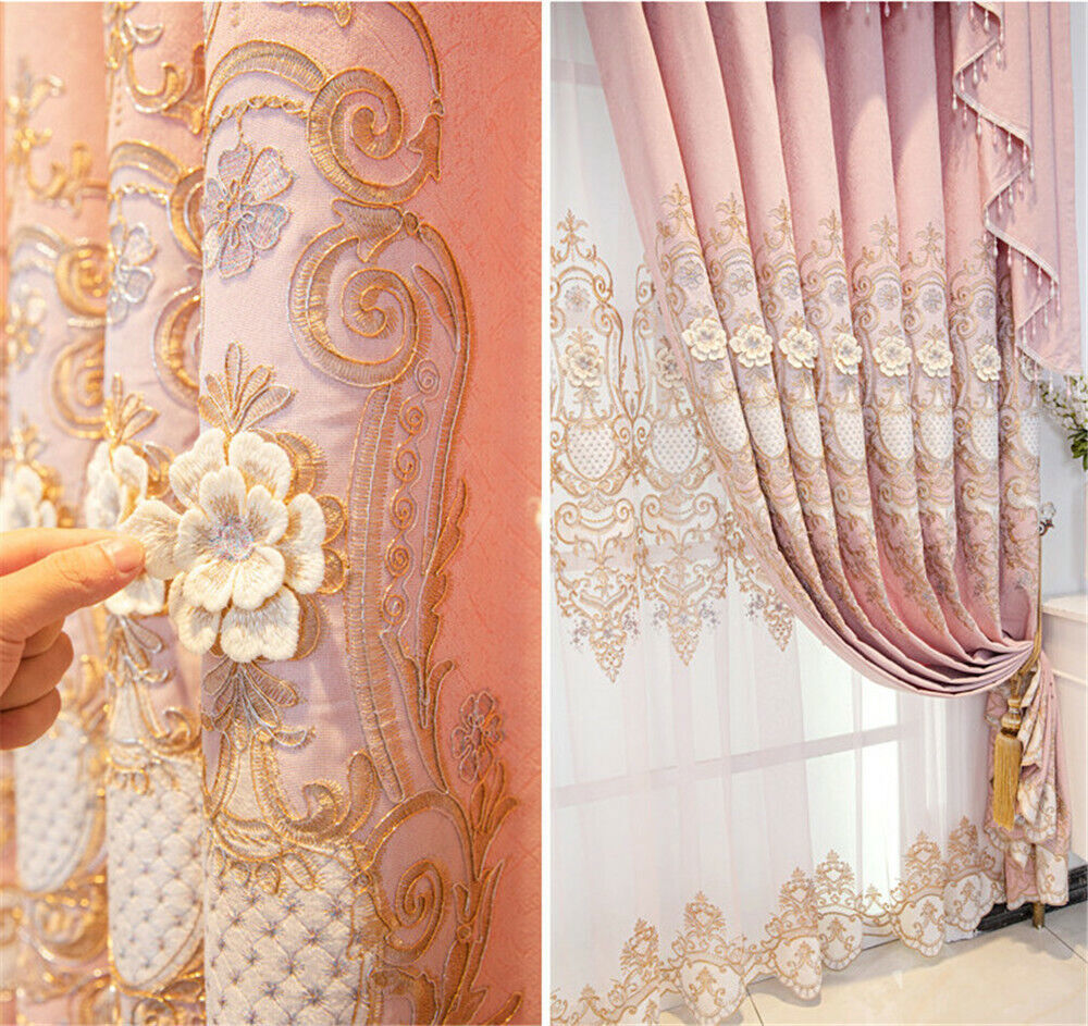 Luxury European 3D Floral Embroidery Blackout Curtain for Living Room 1 Panel