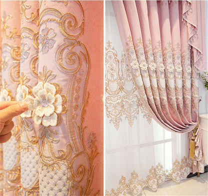 Luxury European 3D Floral Embroidery Blackout Curtain for Living Room 1 Panel