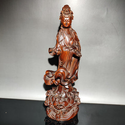 Collect Carving Wooden Kwan-yin Statue Bodhisattva Buddhist Guanyin Praying Wood