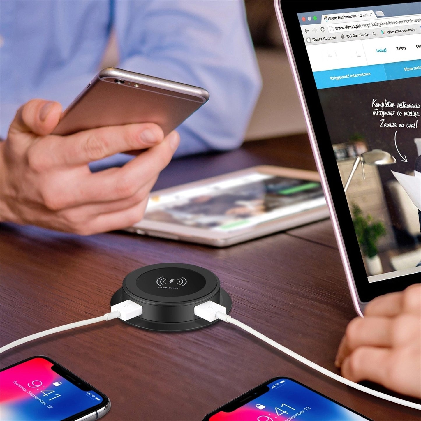 3 In 1 USB 10W Phone Desktop Wireless Charger Furniture Table Embedded Charger