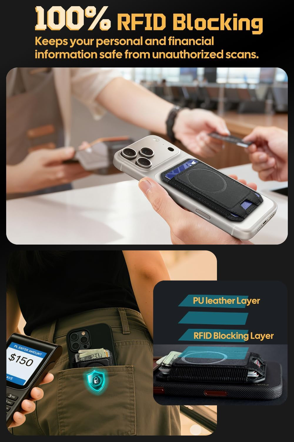 Magnetic Wallet for Iphone, Compatible with Car Mount& Phone Grip, Magnetic Phon