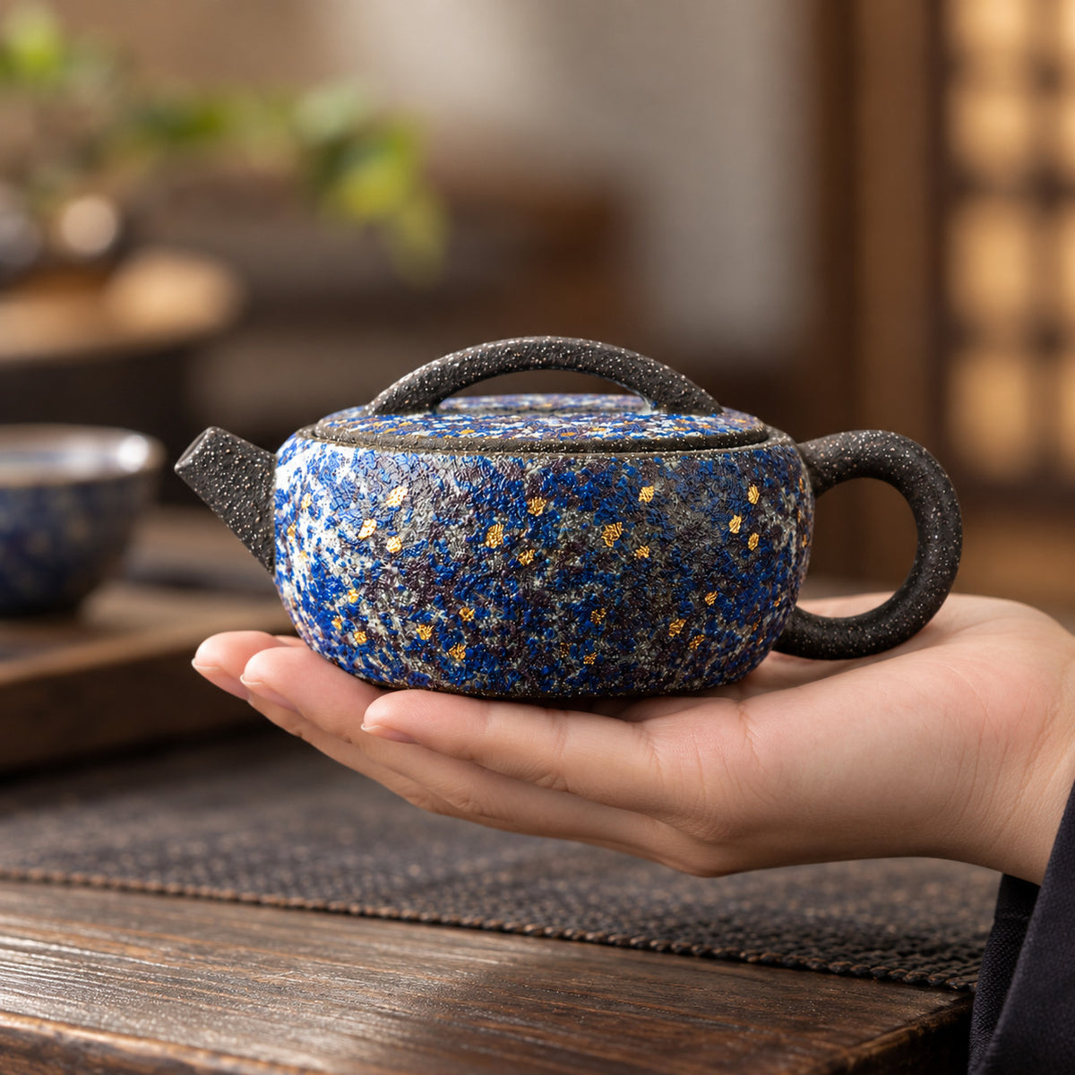 Handmade Ceramic Teapot Mineral Glaze Gold Accent Gongfu Tea Pot 150ml