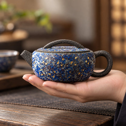 Handmade Ceramic Teapot Mineral Glaze Gold Accent Gongfu Tea Pot 150ml