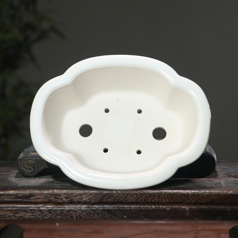 9.8" Purple Sand White Mud Glazed Pot Hand-painted Ceramic Bonsai Flowerpot New