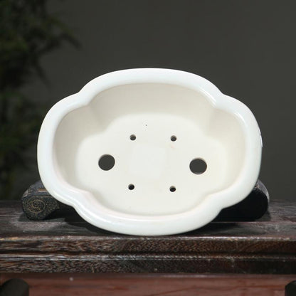 9.8" Purple Sand White Mud Glazed Pot Hand-painted Ceramic Bonsai Flowerpot New