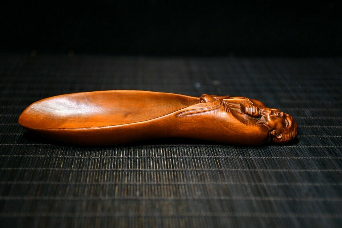 Chinese Old BoxWood Hand Carved Exquisite Boxwood Tea Shovel Statue Art Decor
