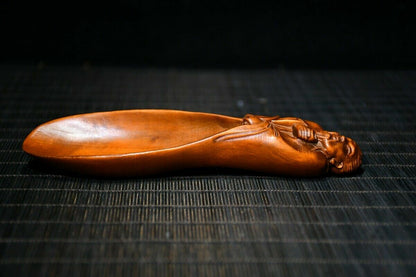 Chinese Old BoxWood Hand Carved Exquisite Boxwood Tea Shovel Statue Art Decor