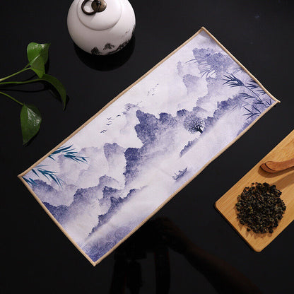 Painted Chinese Style Thick Tea Towel Super Absorbent Tea Cleaning Set Cup Mat.