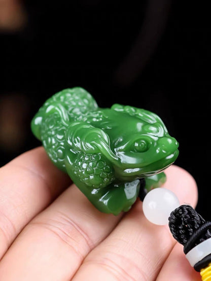 Natural Hetian Jade Green Wealth Frog Pendant Spinach Jade Three-Legged Toad