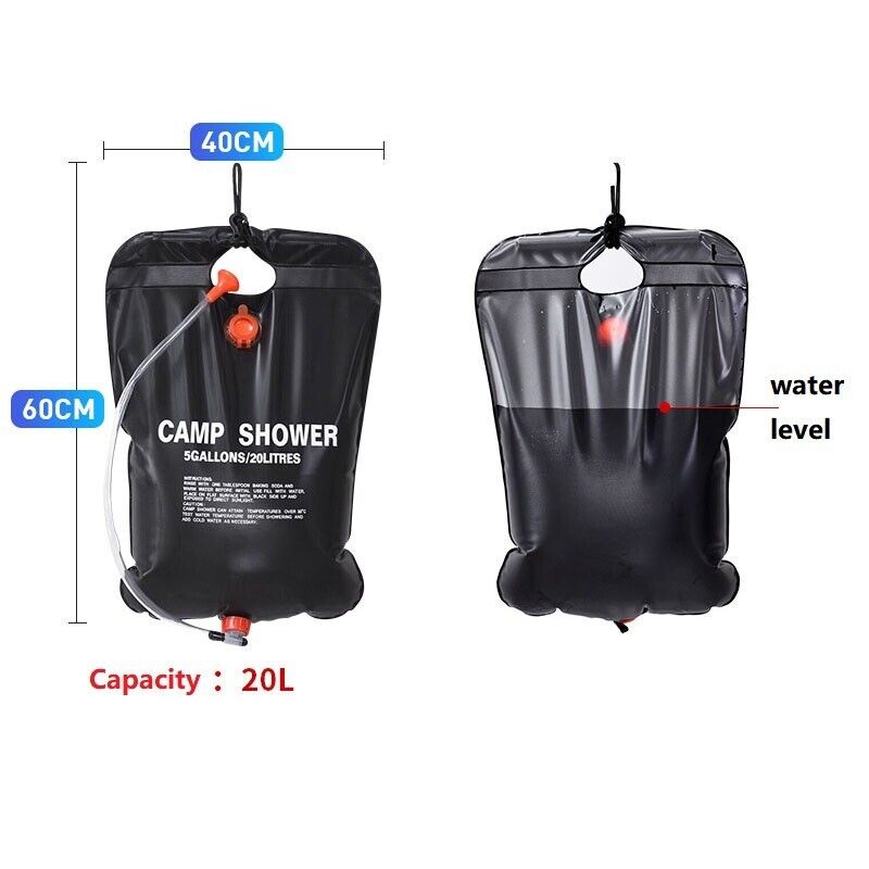 20L/40L Camping Shower Bag Solar Heated Portable Folding Outdoor Bath Bag Travel