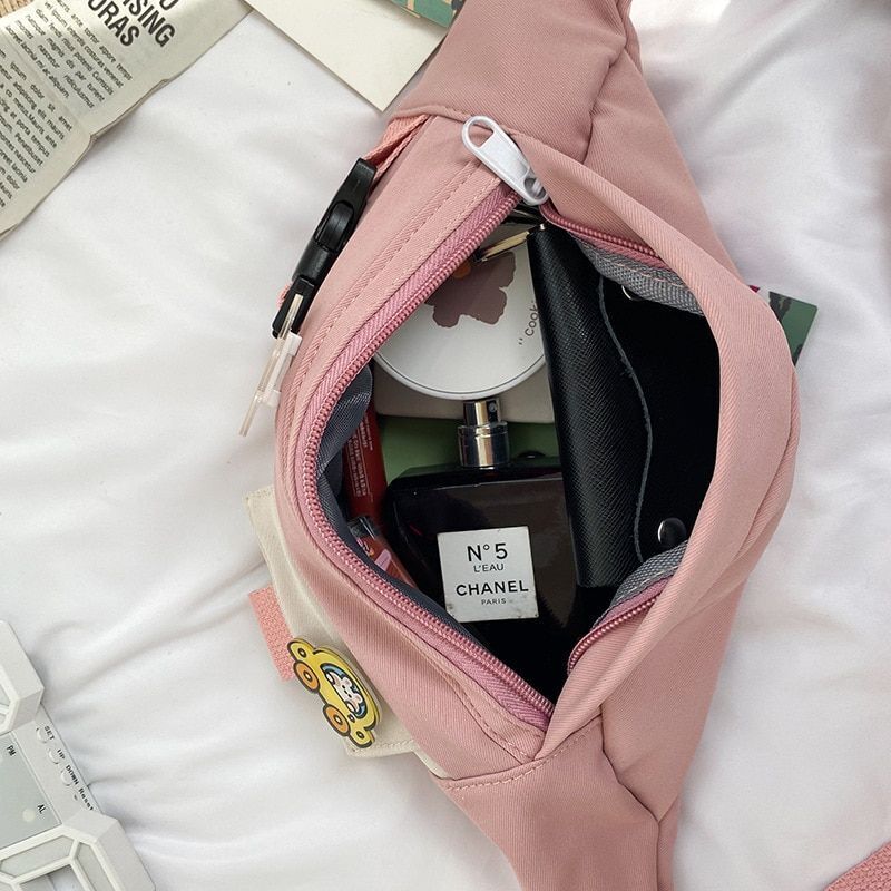 Waist Bag Canvas Leisure Solid Color Fanny Pack Cute Crossbody Chest Bag 35*14*8