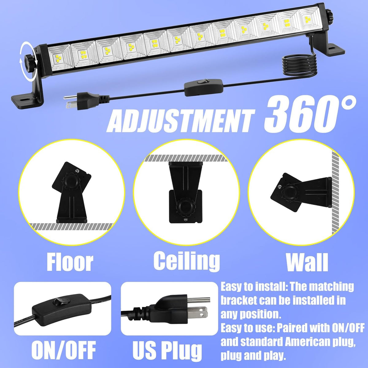 40W LED Shop Lights, 4800LM 6500K Shop Light Bar with 6.6Ft Cord/Plug/Switch, Da