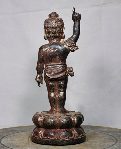 11" Old Antique Tibet Tibetan Buddhism Temple Bronze Gilt Prince Buddha Statue