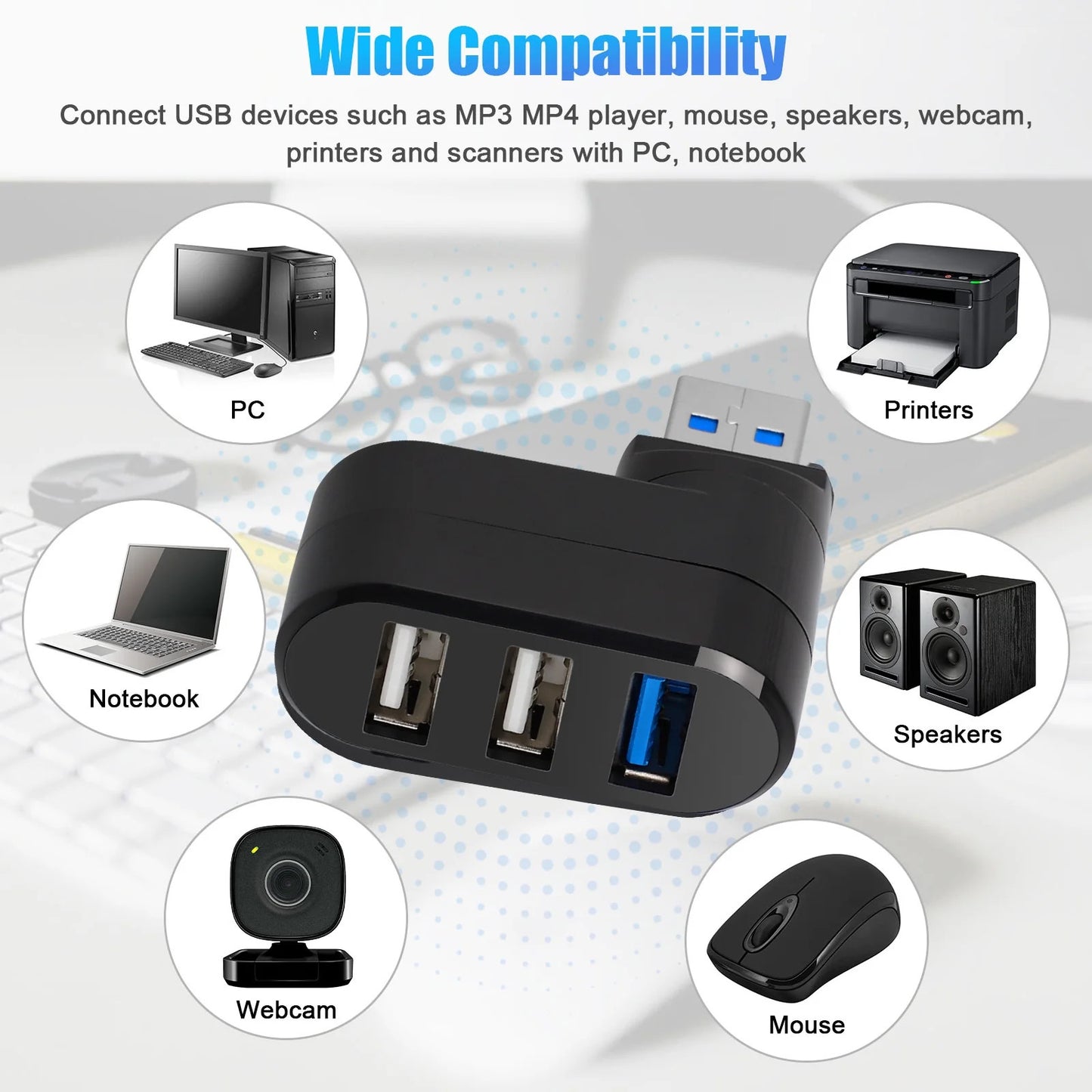 3 Port High Speed USB 3.0 Multi HUB Splitter Expansion Desktop PC Laptop Adapter