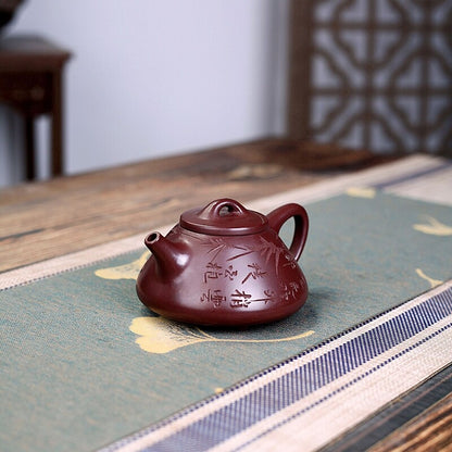 Real Yixing Zisha Tea Pot Hand Made Bamboo Carved Shipiao Pot 250ml Chinese Pots