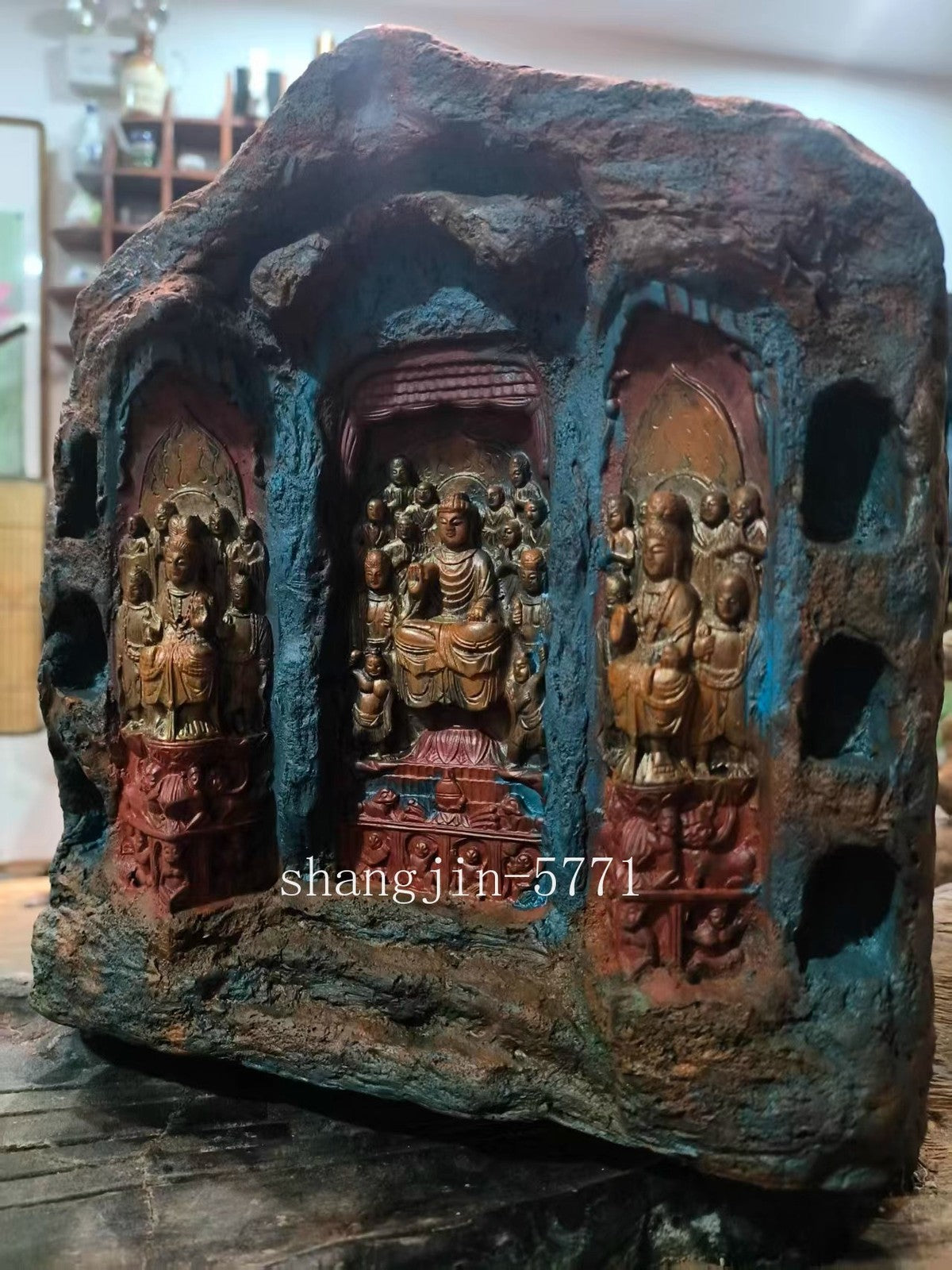 9.5" Stone Western Trinity Buddha Statue Saints Master Art Sculpture Collection