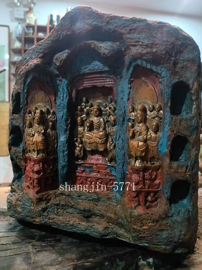 9.5" Stone Western Trinity Buddha Statue Saints Master Art Sculpture Collection