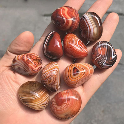 5Pc Natural Silk Banded Lace Agate Quartz Crystal Sardonyx Carnelian Palm Stone