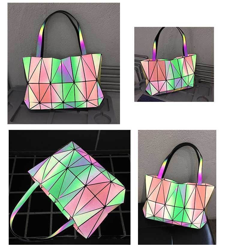 Color Changing Handbags Night Luminous Rhombus Geometric Bag Shoulder Purse 1 PC