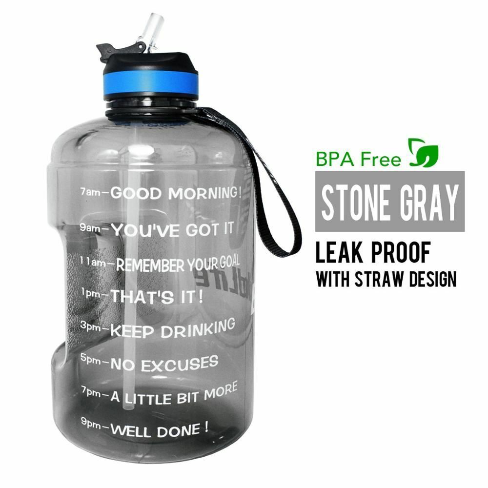 Water Bottle 1 Gallon Straw Clear Plastic Drinking Bottles Big GYM Jug Cup BPA