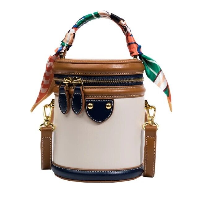 New Bucket Bag For Women Colorful Scarf Crossbody PU Leather Shoulder Bag Gift