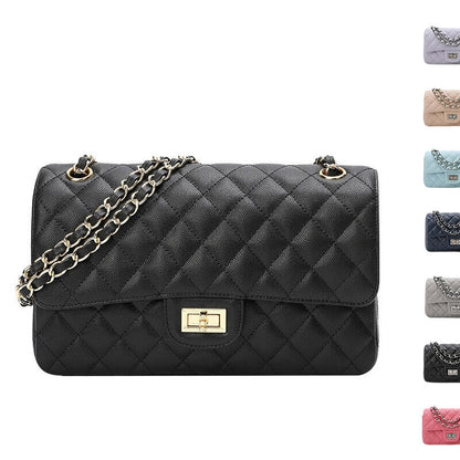 Quilted Real Leather Caviar Effect Double Flap Shoulder bag Handbag Purse Chains