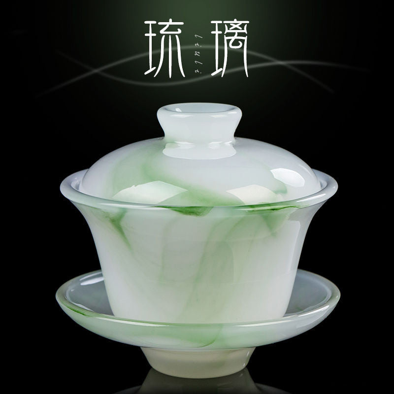 150ml Chinese Kung Fu Green Jade Porcelain Gaiwan Bowl Teacup Set Puer Tea Cup