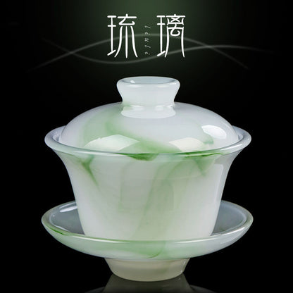 150ml Chinese Kung Fu Green Jade Porcelain Gaiwan Bowl Teacup Set Puer Tea Cup