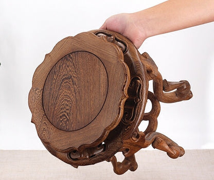 Wenge Wood Bonsai Display Rack Fish Tank Vase Stone Wooden Round Base Stand