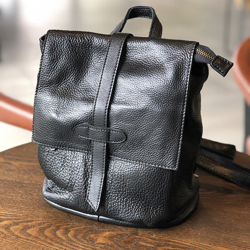 Women's Real Leather Small Backpack Rucksack Daypack Travel Bag Vintage w/Flap