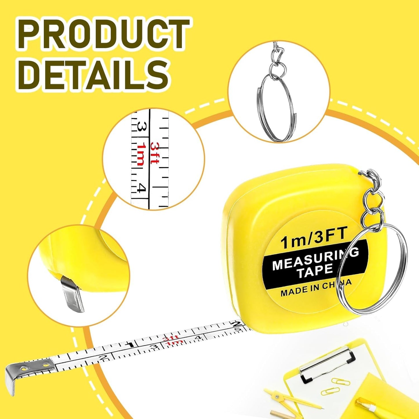 1~100PCS Retractable Ruler Tape Measure Mini Portable Pull Ruler Keychain 1m/3ft