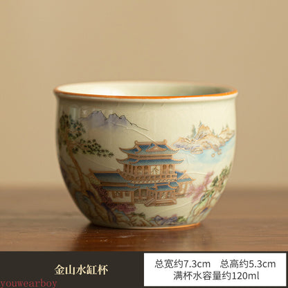 Chinese Tea Tureen Pottery Handmade Color Enamel Kungfu Teacups