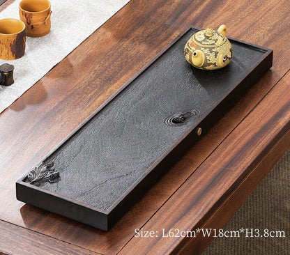 Ebony Wood Tea Tray Hand Carved Serving Tray Water Draining Pipe Solid Wood New