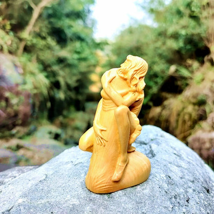 Boxwood Carved Penis Girl Statue Beauty Figurine Art Gift Decor