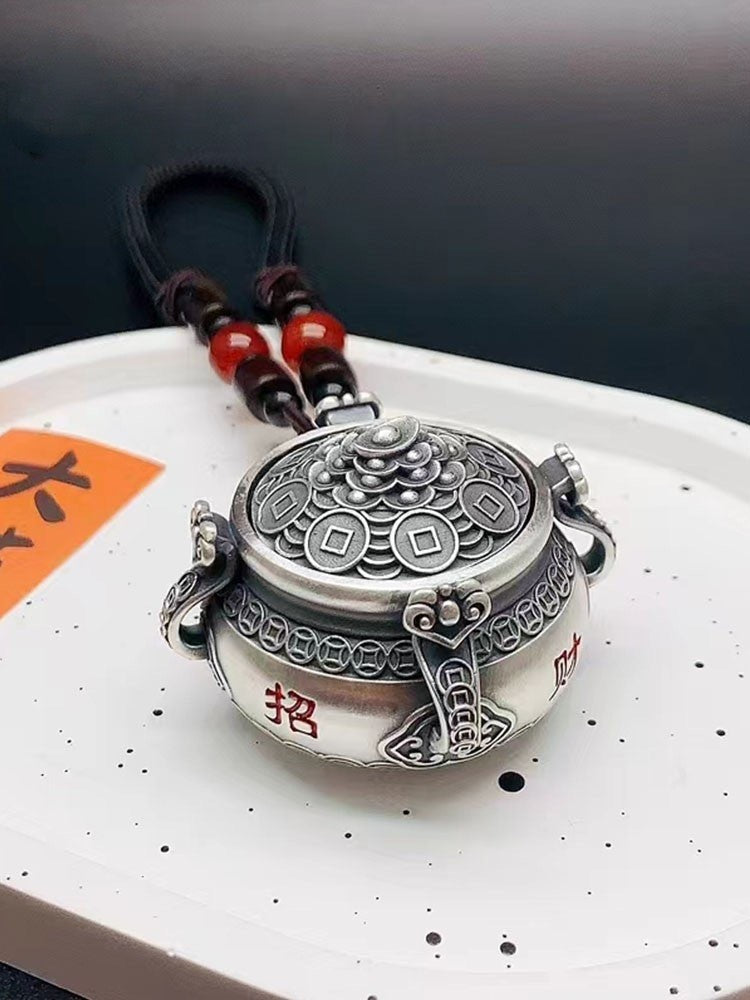 Rotating Treasure Bowl Pendant Lucky Wealth Ornament Vintage Handheld Piece