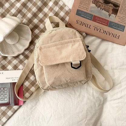 Women Mini Backpack Corduroy Small Student Bookbags Traveling Backpack 23*9*19CM