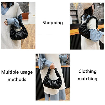 Summer Pleated Synthetic Leather Bags Leisure Bag Shopping Shoulder Handbag 1 PC