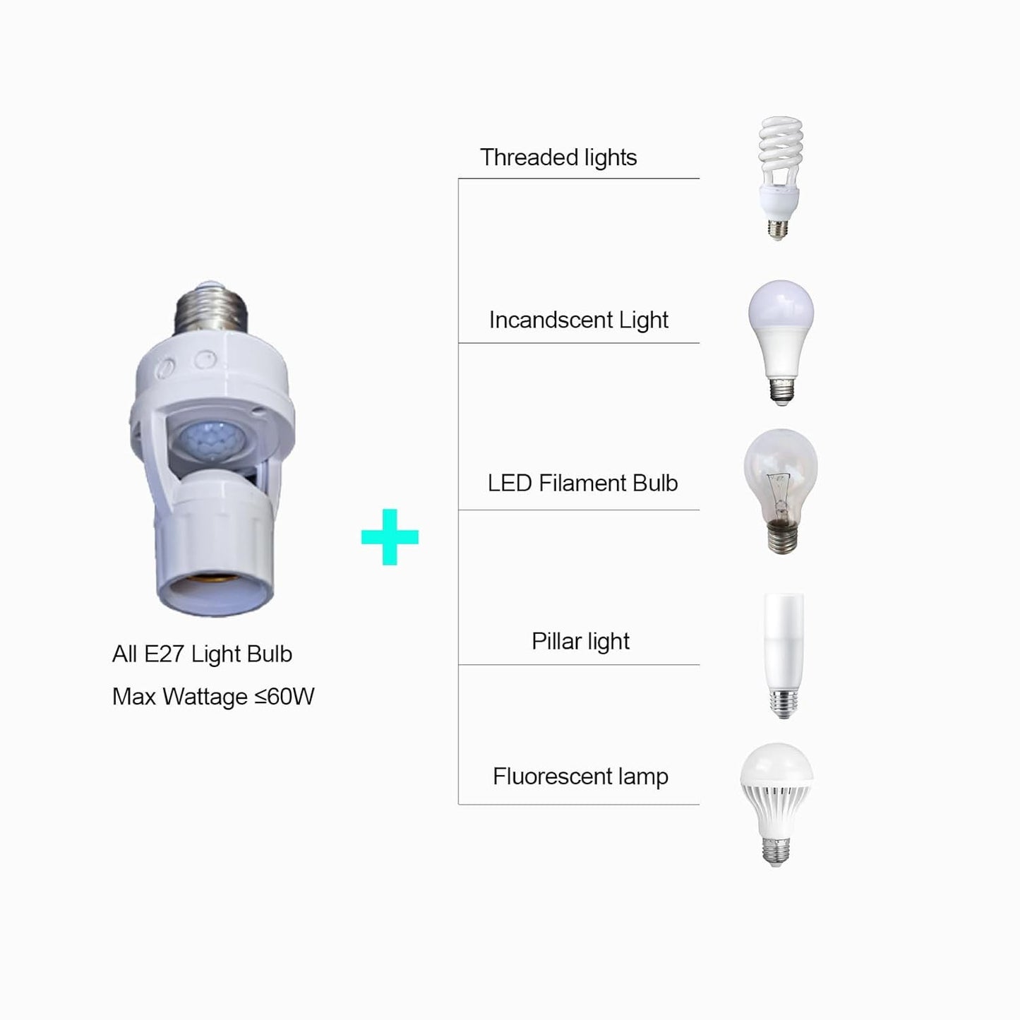 4 Pack E27 LED Light Lamp Bulb Holder Socket Switch Infrared PIR Motion Sensor