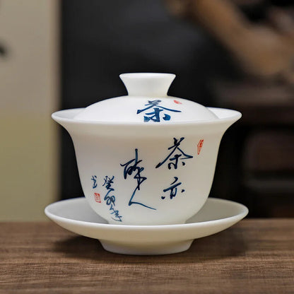 Porcelain Covered Bowl, Ceramic Tea Set with Lid, White Porcelain