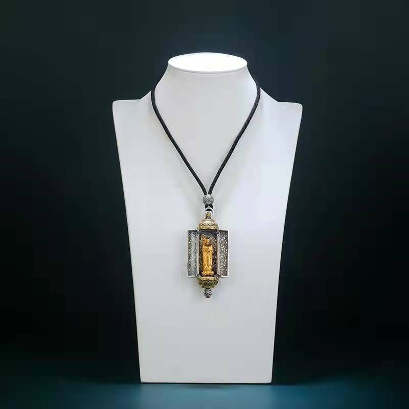 Premium Silver Gau Box Pendant Amithabha Buddha Openable Guochao Ethnic Necklace