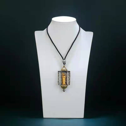 Premium Silver Gau Box Pendant Amithabha Buddha Openable Guochao Ethnic Necklace