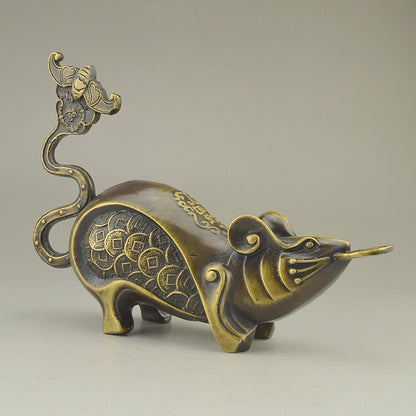 Chinese Bronze Lovely Mouse Statue Figure Collectable Home Onament Decoration